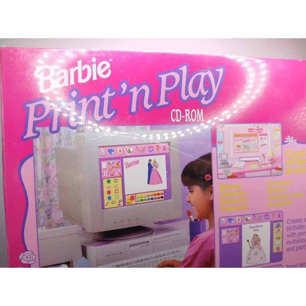 Mattel Barbie PRINT N' PLAY CD-ROM (1996) Sealed BIG Box PC Avery Computer Game